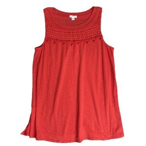 J Jill Shirt Womens XS Orange Crochet Boho Chic Hippie Minimalist Beach Festival